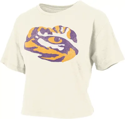 Pressbox Women's LSU Tigers Ivory Vintage Crop T-Shirt