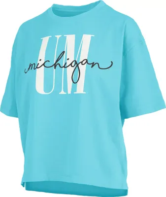 Pressbox Women's Michigan Wolverines Mint Oversized Motley Crewneck T-Shirt