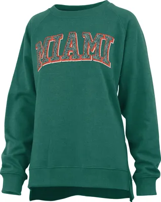 Pressbox Women's Miami Hurricanes Green Michelin Twisted Crew Pullover Sweatshirt