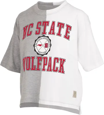 Pressbox Women's NC State Wolfpack Grey & White Half and Half T-Shirt
