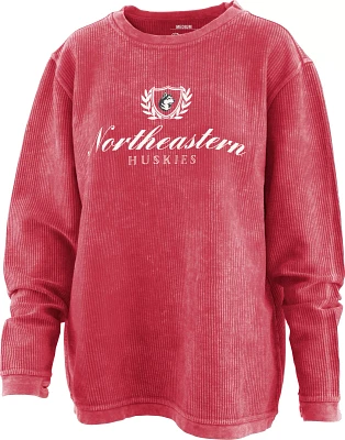 Pressbox Women's Northeastern Huskies Red Corded Crew Neck Sweatshirt