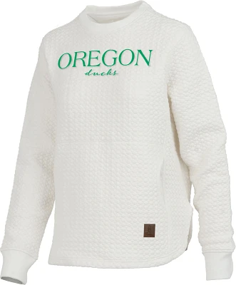 Pressbox Women's Oregon Ducks Ivory Bubble Knit Crew Pullover Sweatshirt