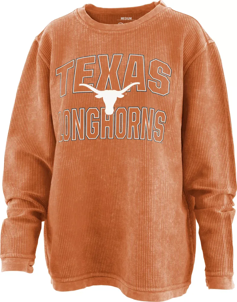 Pressbox Women's Texas Longhorns Burnt Orange Corded Crew Pullover Sweatshirt