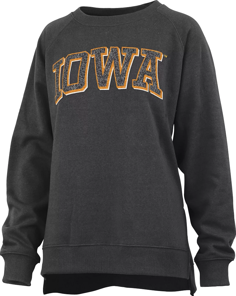 Pressbox Women's Iowa Hawkeyes Black Michelin Twisted Crew Pullover Sweatshirt