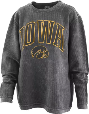 Pressbox Women's Iowa Hawkeyes Black Poncho Crew Pullover Sweatshirt