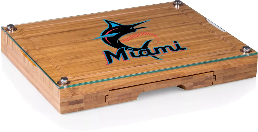 Picnic Time Miami Marlins Concerto Glass Top Cheese Board and Knife Set