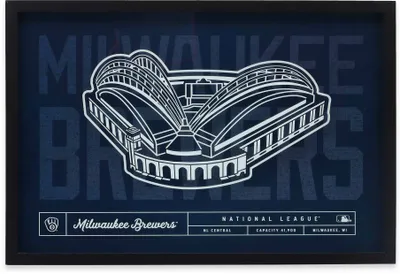 Open Road Brands Milwaukee Brewers Navy Stadium Glass Framed Sign