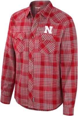 Wrangler Men's Nebraska Cornhuskers Scarlet Plaid Button Down Shirt