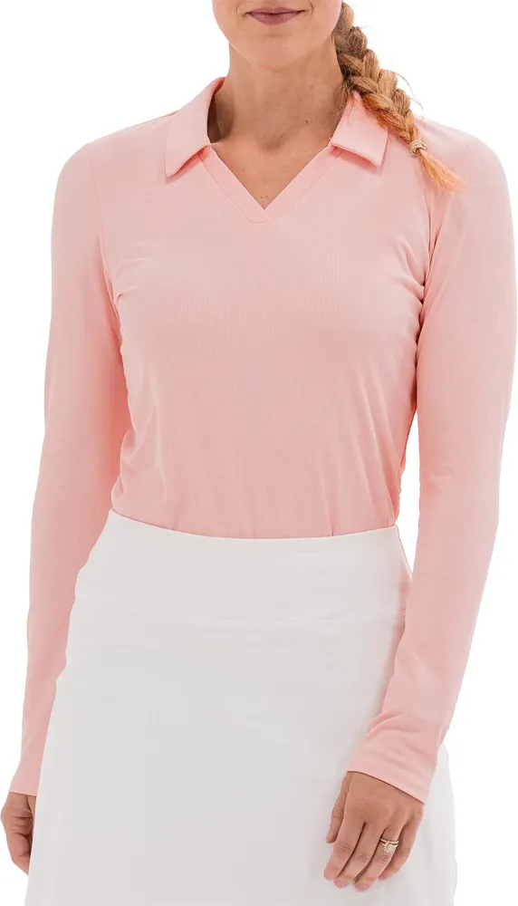 Foray Golf Women's V-Neck Ribbed Long Sleeve Polo