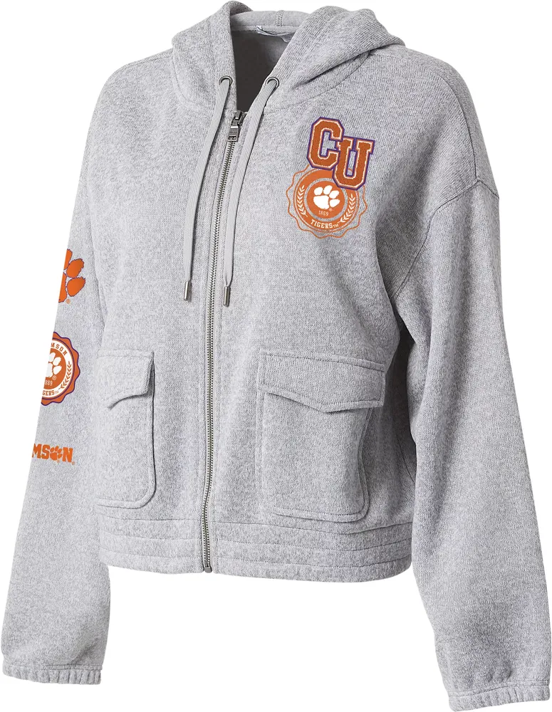 WEAR by Erin Andrews Women's Clemson Tigers  Grey Cropped Full Zip Hoodie