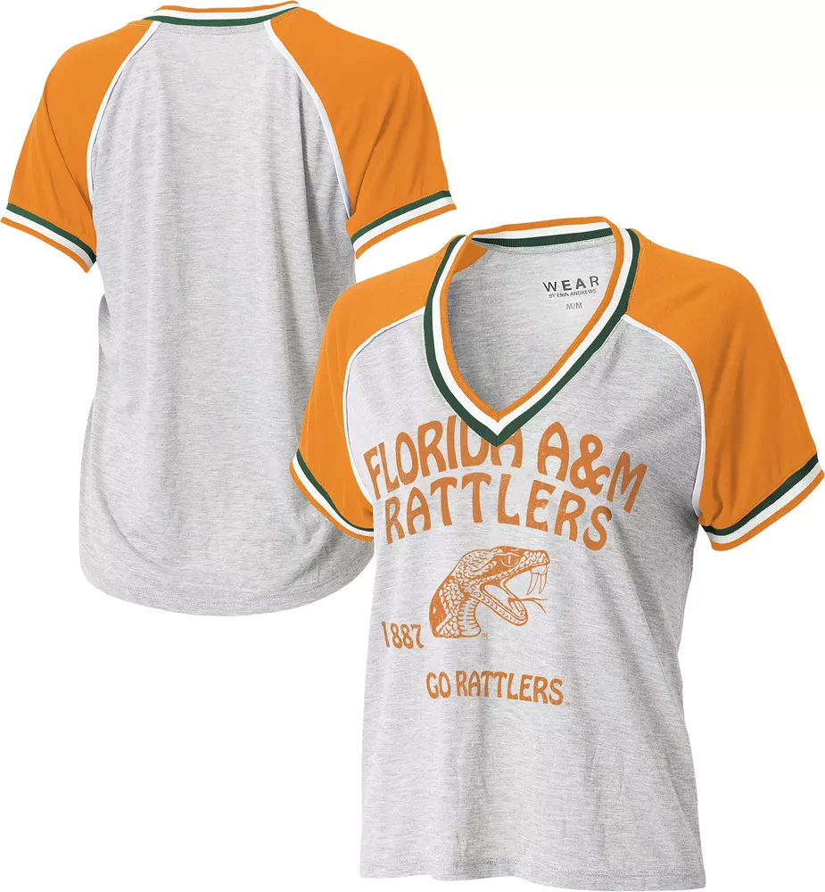 WEAR by Erin Andrews Women's Florida A&M Rattlers Grey Raglan Short Sleeve V-Neck T-Shirt