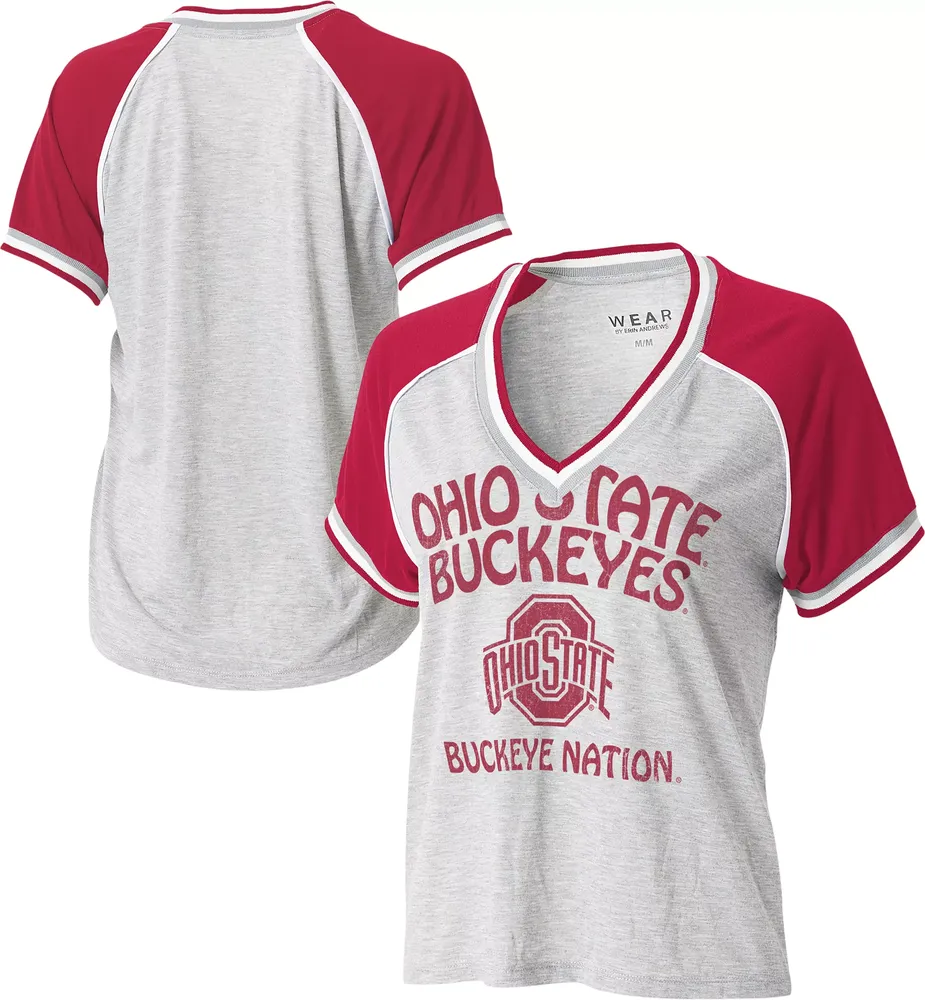 WEAR by Erin Andrews Women's Ohio State Buckeyes GrayGrey Raglan Short Sleeve V-Neck T-Shirt