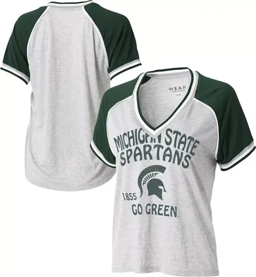 WEAR by Erin Andrews Women's Michigan State Spartans Grey Raglan Short Sleeve V-Neck T-Shirt