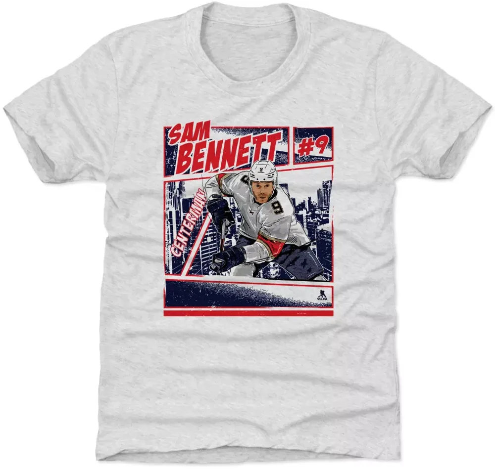 500 Level Florida Panthers Sam Bennett #9 Comic Grey T-Shirt