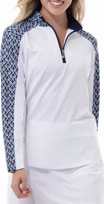 SanSoleil Women's SolCool Long Sleeve Mock Neck Color Block Tennis Shirt