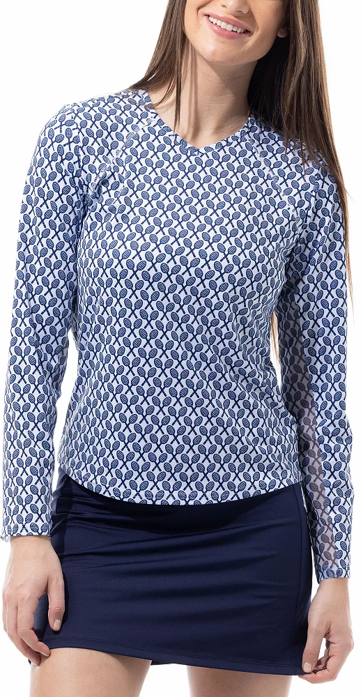 SanSoleil Women's Sunglow Long Sleeve V-Neck Tennis Shirt