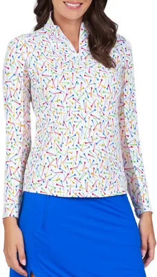 IBKUL Women's Long Sleeve Paulina 1/4 Zip Mock Neck Golf Pullover