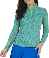 IBKUL Women's Long Sleeve Mock Neck Sally Golf Pullover