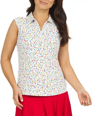 IBKUL Women's Sleeveless Paulina Print Golf Polo