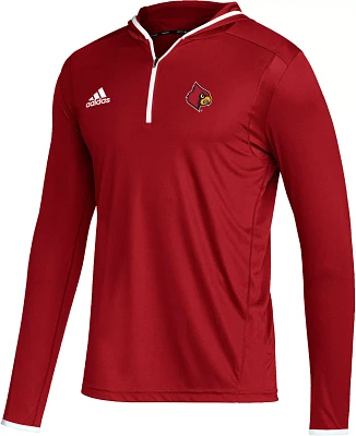 adidas Men's Louisville Cardinals Red Team Issue Hooded 1/4 Zip Shirt