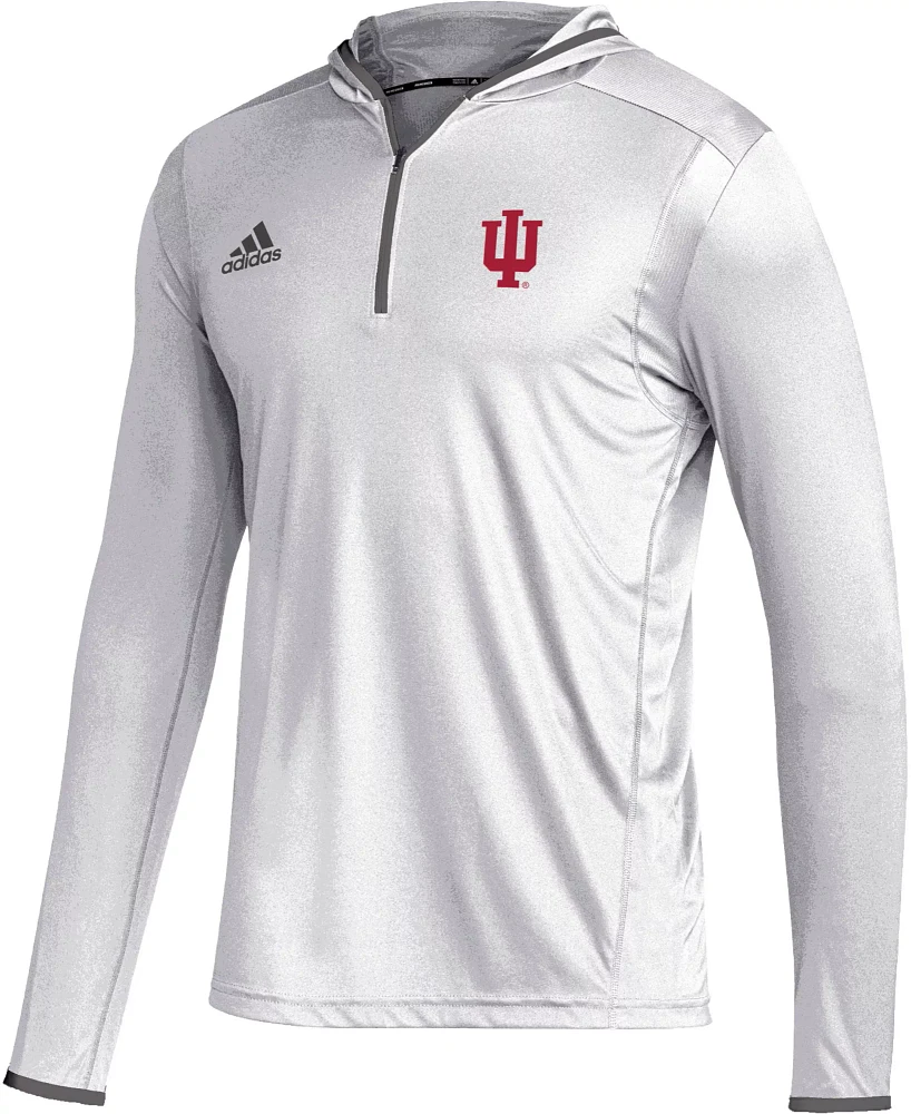 adidas Men's Indiana Hoosiers White Team Issue Hooded 1/4 Zip Shirt