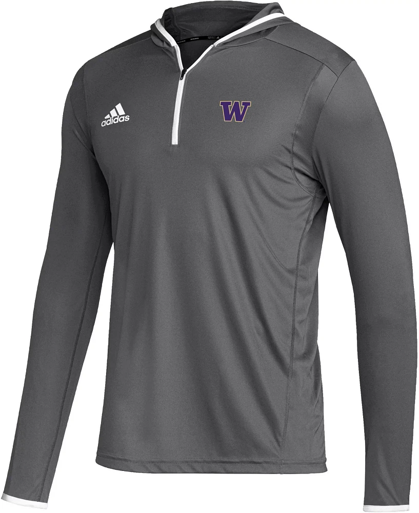 adidas Men's Washington Huskies Team Grey Issue Hooded 1/4 Zip Shirt