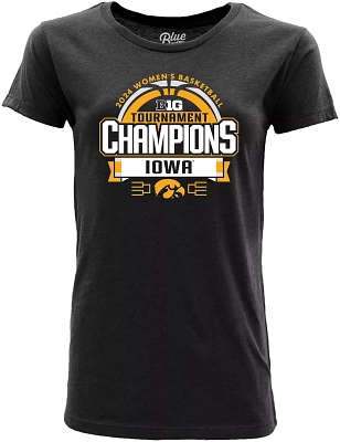 Blue 84 Women's NCAA 2024 Basketball Conference Champions Iowa Hawkeyes Black Locker Room T-Shirt