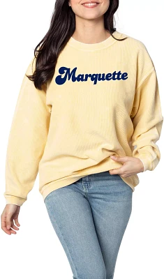 chicka-d Women's Marquette Golden Eagles Gold Corded Crewneck Sweatshirt