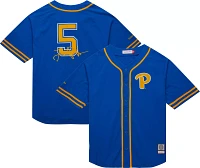 Mitchell & Ness Men's Pitt Panthers Blue Louis Riddick Full Button Baseball Jersey