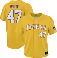 Prosphere Men's LSU Tigers #47 Gold Tommy White Full Sublimated Baseball Jersey