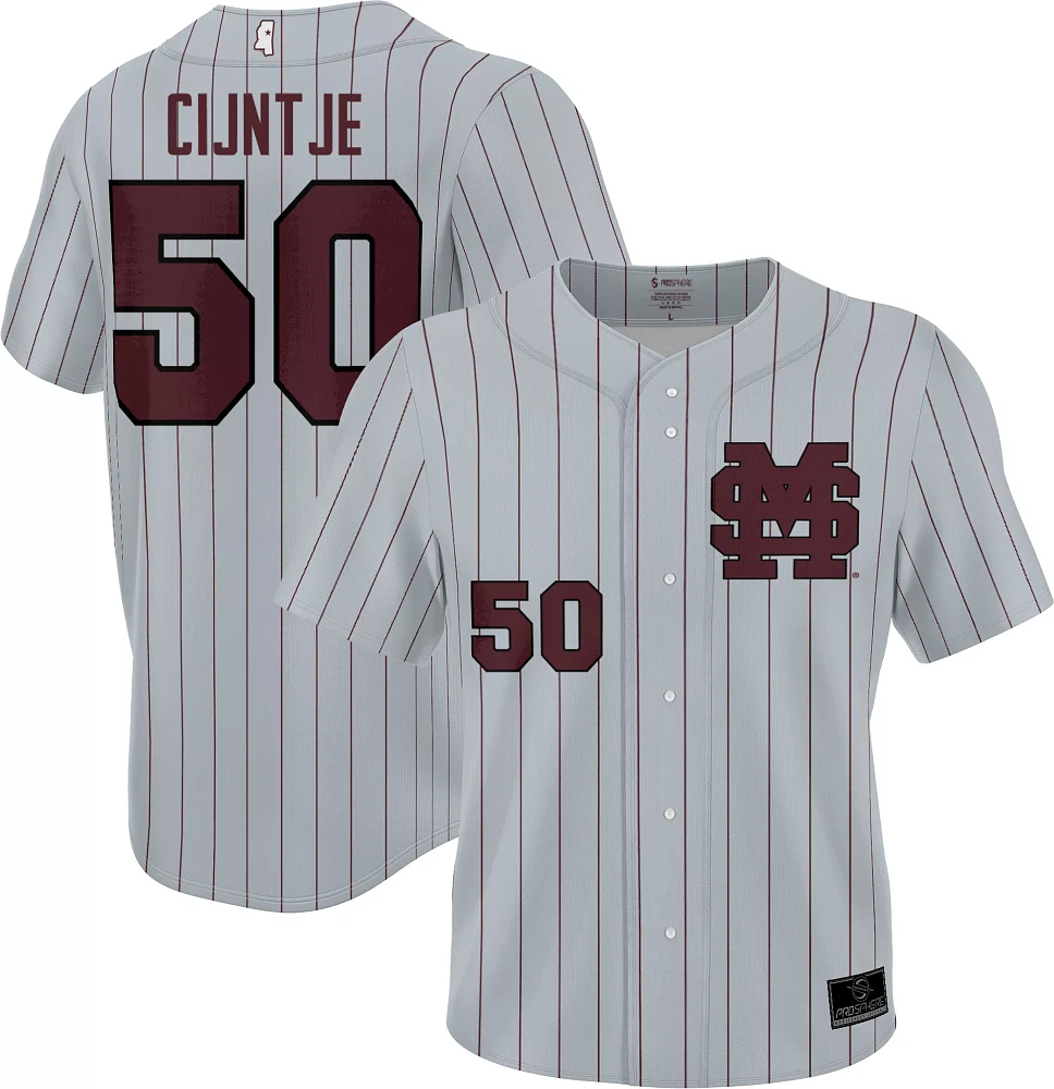 Prosphere Men's Mississippi State Bulldogs #50 Grey Jurrangelo Cijntje Full Button Replica Baseball Jersey