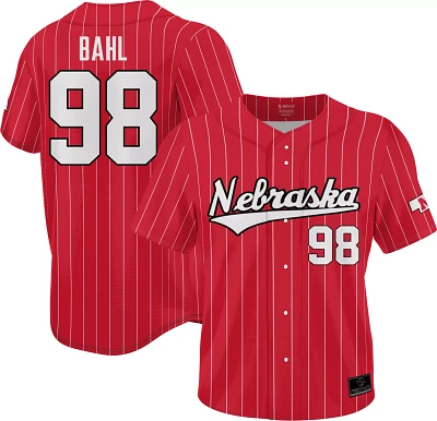 Prosphere Men's Nebraska Cornhuskers #98 Scarlet Jordyn Bahl Full Button Pinstripe Softball Jersey