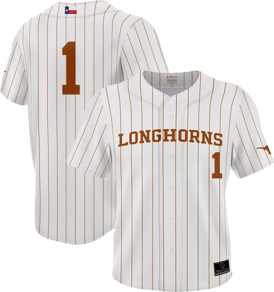 Prosphere Men's Texas Longhorns #1 White Full Button Replica Baseball Jersey