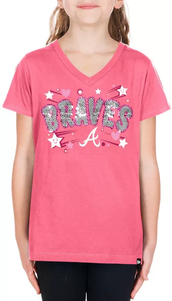 New Era Girls' Atlanta Braves Pink V-Neck T-Shirt