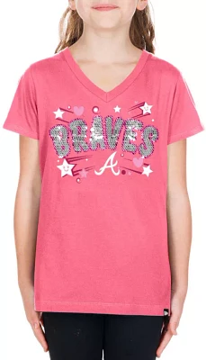 New Era Girls' Atlanta Braves Pink V-Neck T-Shirt