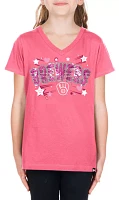 New Era Girls' Milwaukee Brewers Pink V-Neck T-Shirt