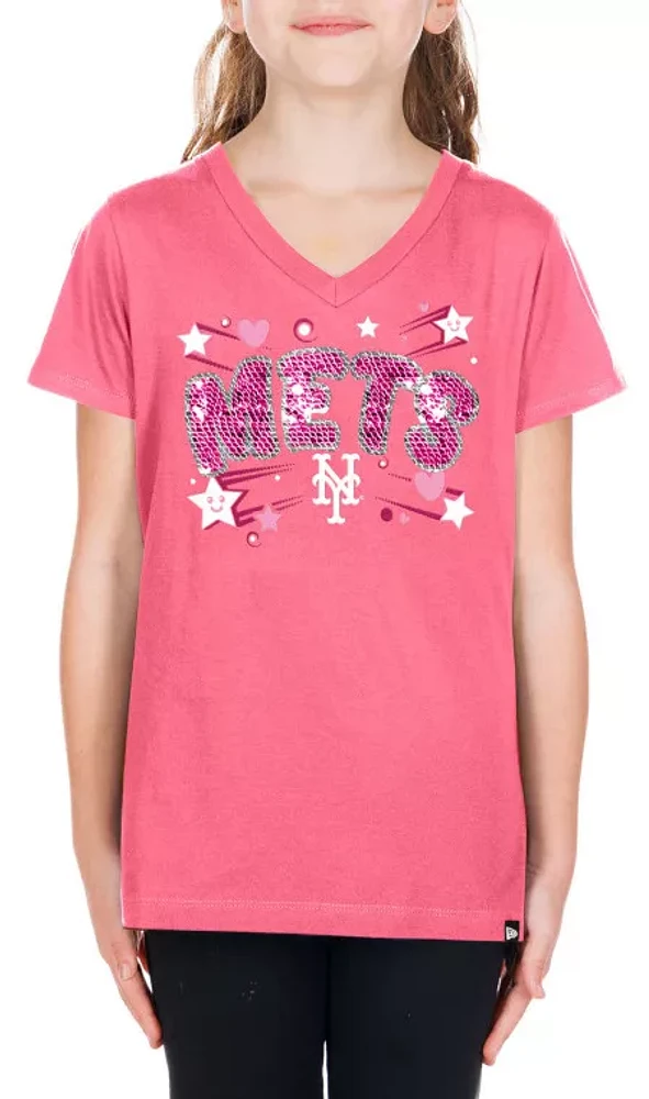 New Era Girls' York Mets Pink V-Neck T-Shirt