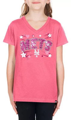 New Era Girls' York Mets Pink V-Neck T-Shirt