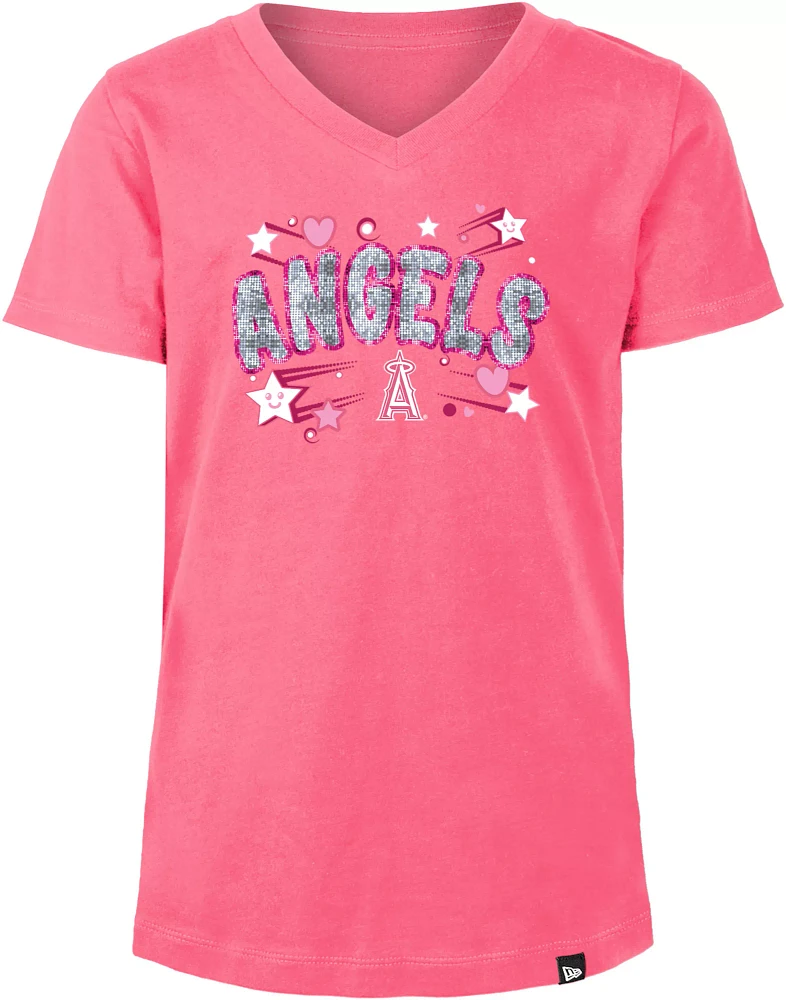 New Era Girls' Los Angeles Angels Pink V-Neck T-Shirt