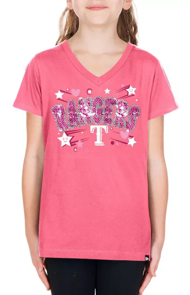 New Era Girls' Texas Rangers Pink V-Neck T-Shirt