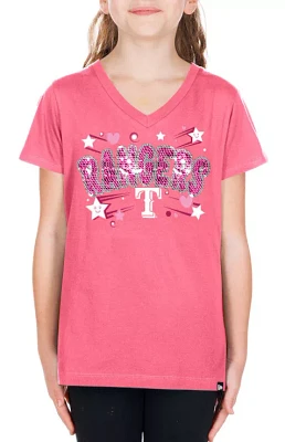 New Era Girls' Texas Rangers Pink V-Neck T-Shirt