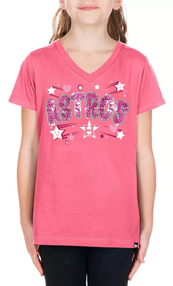 New Era Girls' Houston Astros Pink V-Neck T-Shirt