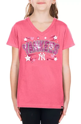 New Era Girls' York Yankees Pink V-Neck T-Shirt