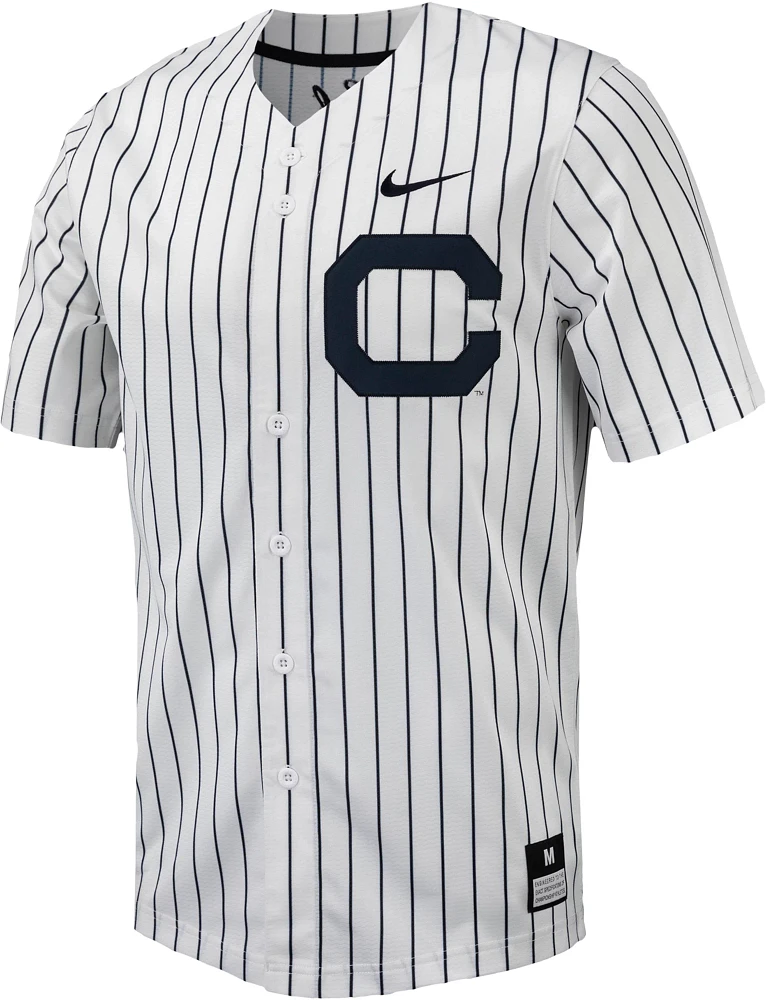 Nike Men's Cal Golden Bears White Pinstripe Full Button Replica Baseball Jersey