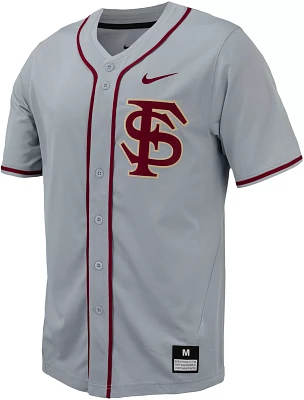 Nike Men's Florida State Seminoles Grey Full Button Replica Baseball Jersey