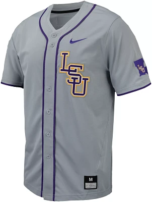 Nike Men's LSU Tigers Grey Full Button Replica Baseball Jersey