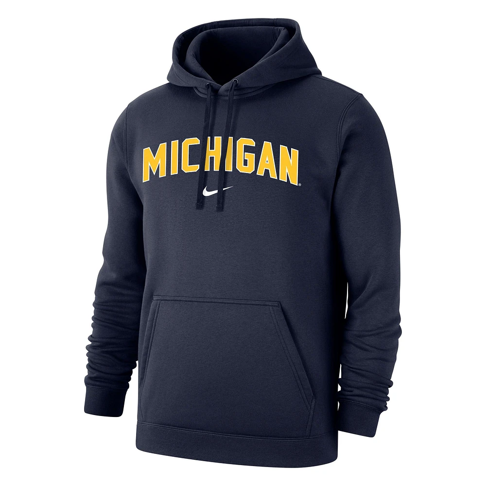 Nike Men's Michigan Wolverines Maize Club Fleece Wordmark Pullover Hoodie