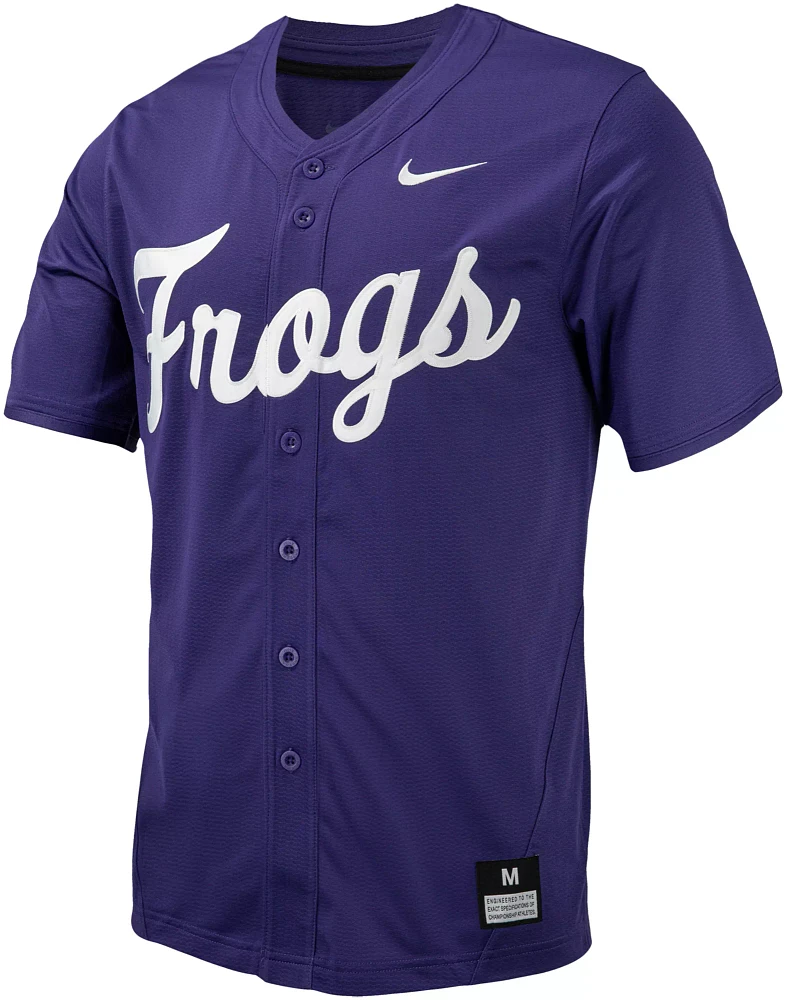 Nike Men's TCU Horned Frogs Purple Full Button Replica Baseball Jersey