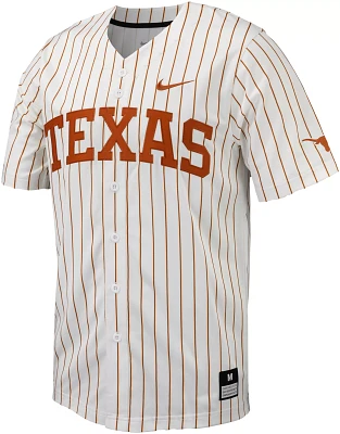 Nike Men's Texas Longhorns White Pinstripe Full Button Replica Baseball Jersey