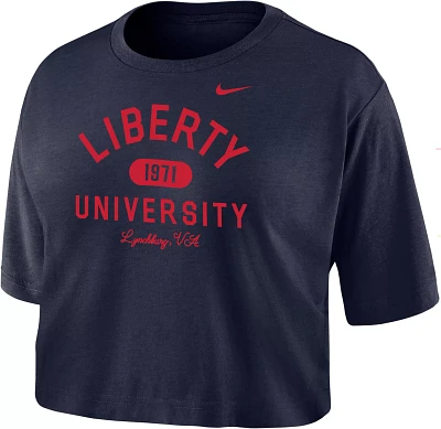 Nike Women's Liberty Flames Navy Dri-FIT Cotton Crop T-Shirt
